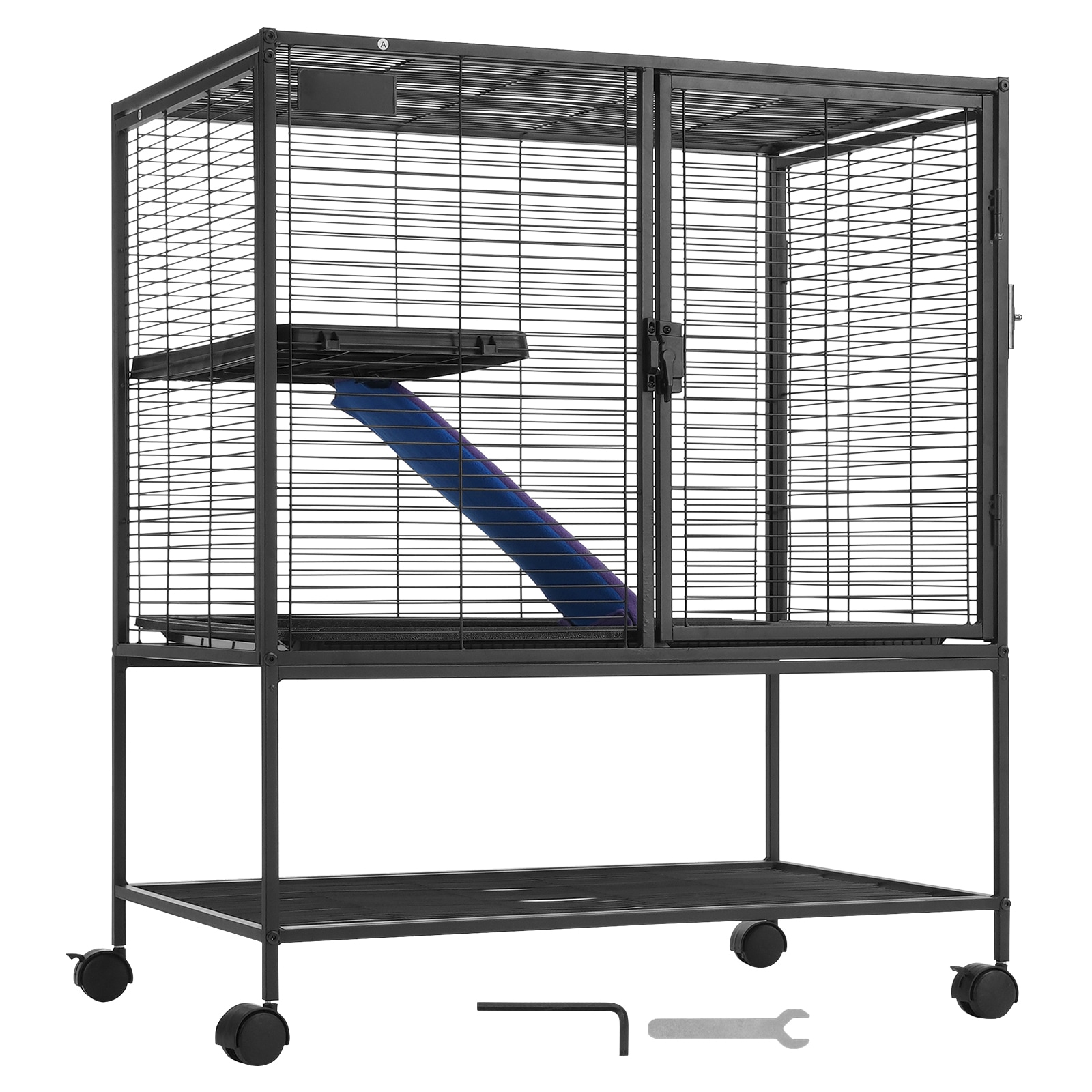 Rolling 2-tier Metal Small Animal Cage With Removable Tray & Ramp_voghion.com